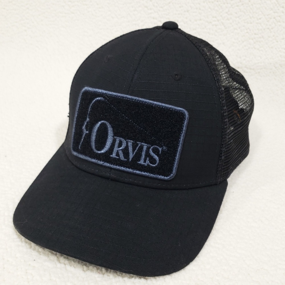 Orvis Trucker Hat Mens Black Ripstop Mesh Snapback Fishing Outdoors Cap